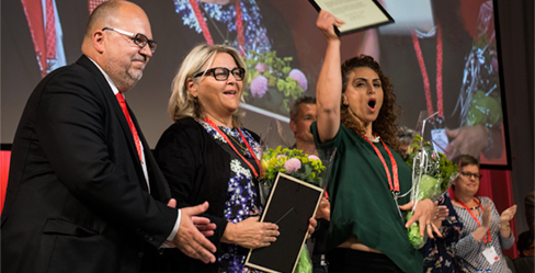 LOs ordförande, Marlene Eskander och Eivor Schultz.